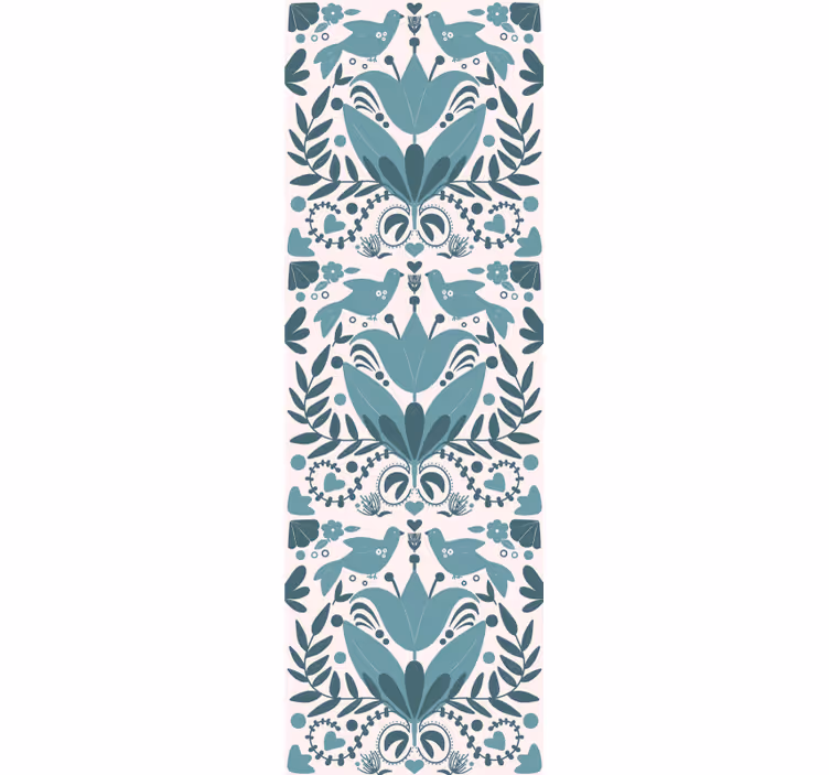 Kitchen blind in blue folk art pattern with birds - TenStickers