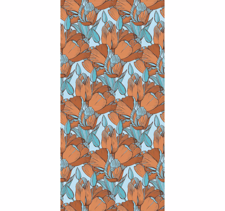 Dining room blind with artistic blue brown tulips - TenStickers