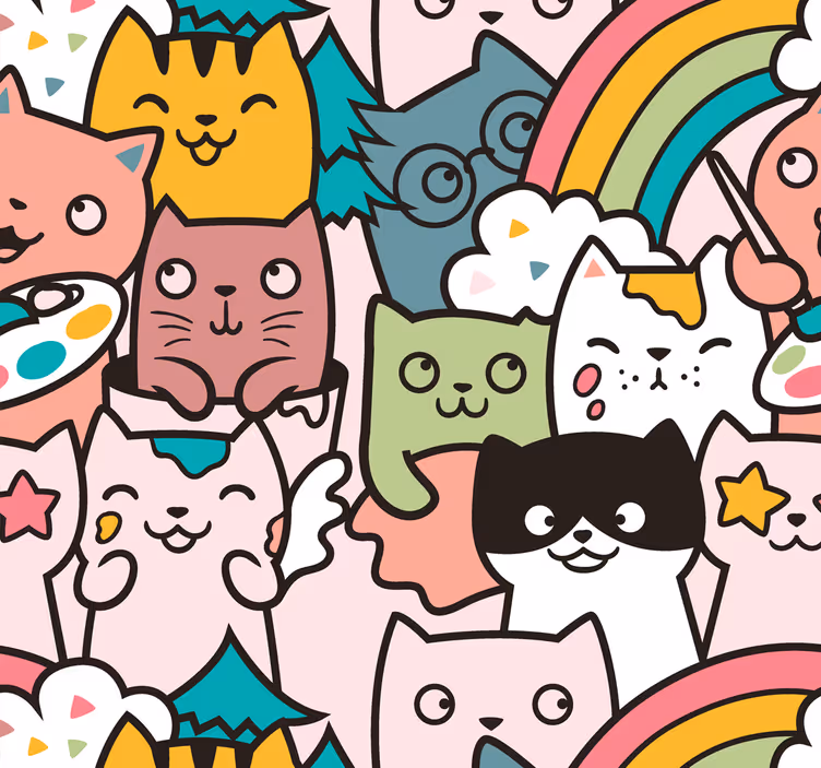 Childrens blind cat doodle pastel colors pattern - TenStickers