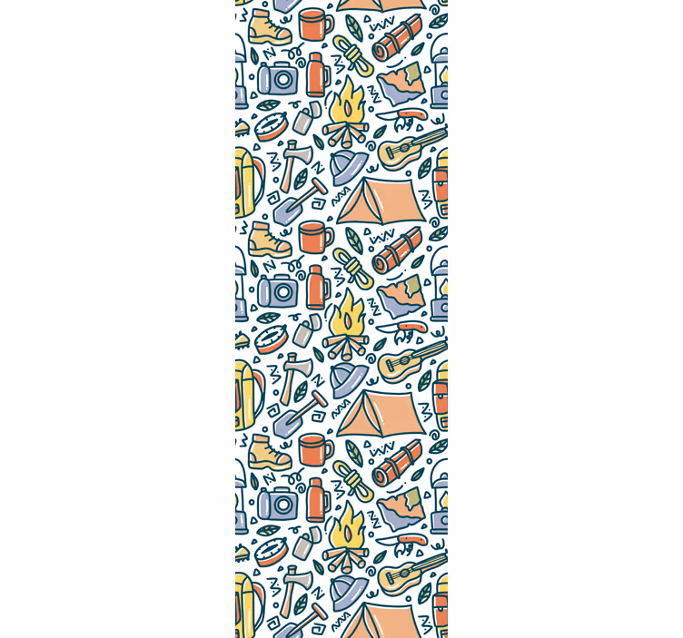 Childrens blind with hand-drawn mountains and camping gear - TenStickers