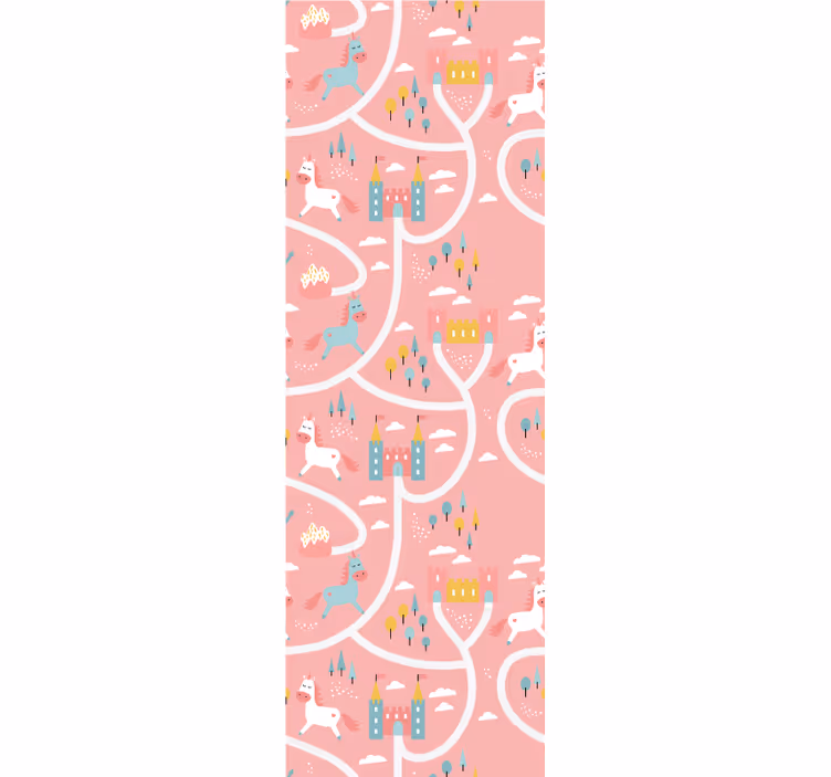 Childrens blind featuring pink unicorns and castles - TenStickers