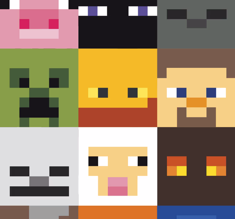 Teenage roller blind with gaming pixel art faces - TenStickers