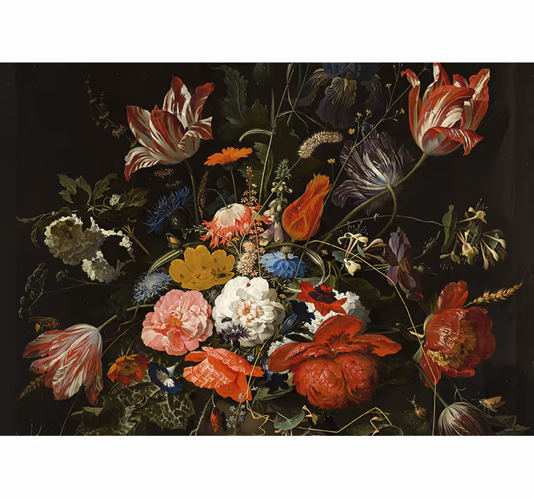 Kitchen blind with red blue and white flowers painting - TenStickers