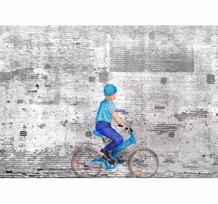 Kitchen blind children on a bike mural - TenStickers