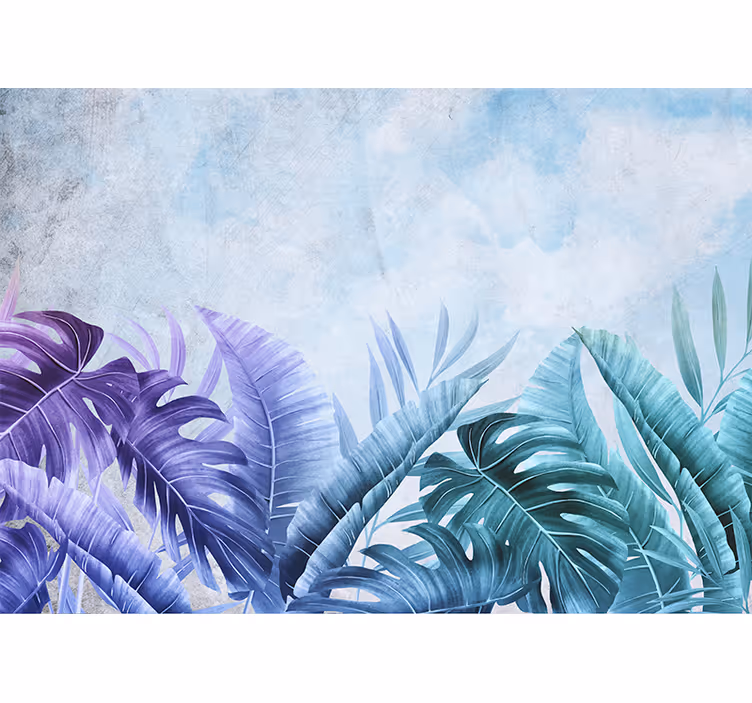 Kitchen blind featuring blue and purple tropical plants - TenStickers