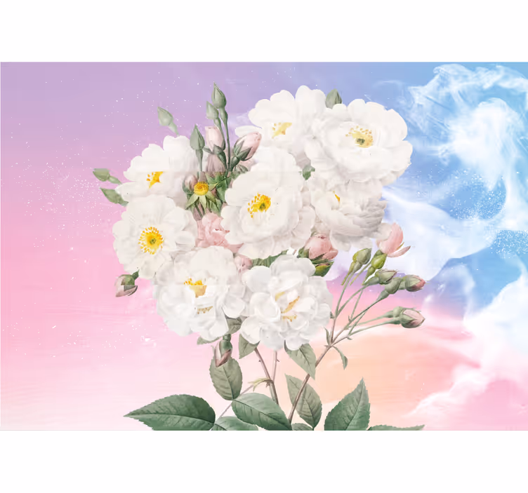 Kitchen blind with white flowers on blue and orange - TenStickers