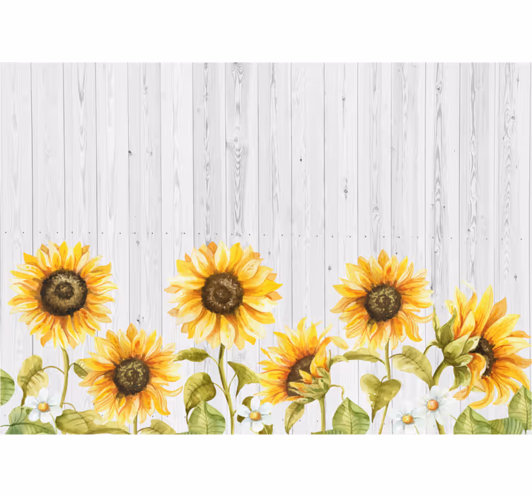 Kitchen blind sunflowers on gray wooden planks - TenStickers
