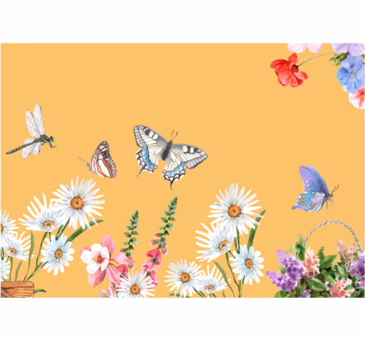 Kitchen blind with daisy flower and butterflies design - TenStickers