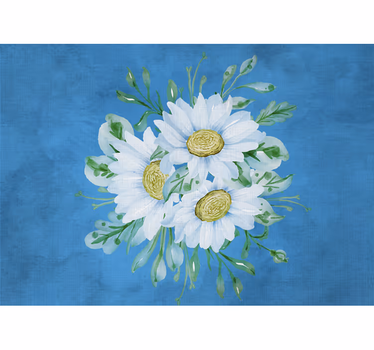 Kitchen blind with white flowers on blue background - TenStickers