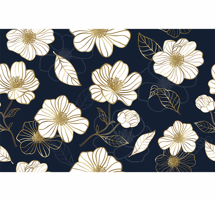 Kitchen blind with gold-touched lineart flowers - TenStickers