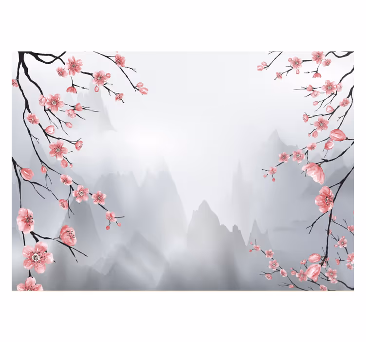 Kitchen blind cherry blossom branches japanese view - TenStickers