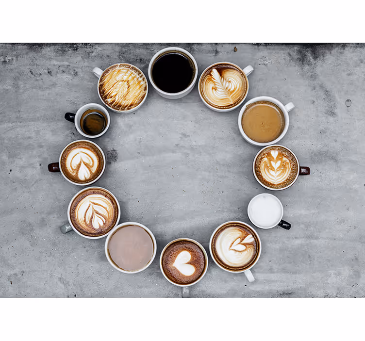Kitchen blind with assorted coffee mugs in circle - TenStickers