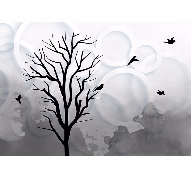 Kitchen blind featuring artistic black tree and birds - TenStickers