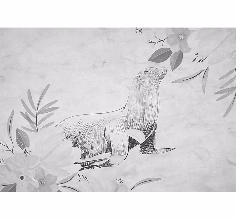 White blind with gray seal swimming and flowers - TenStickers