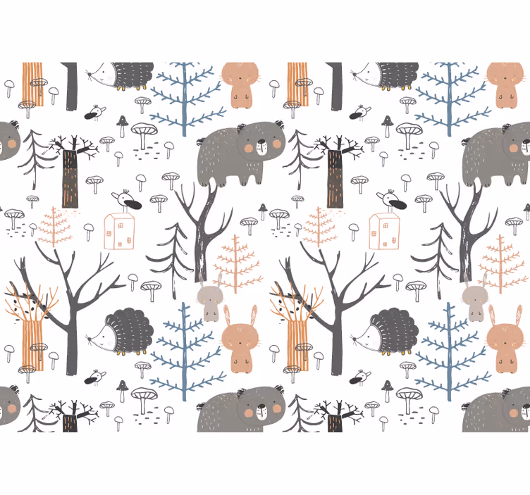 White blind scandinavian forest with animals - TenStickers