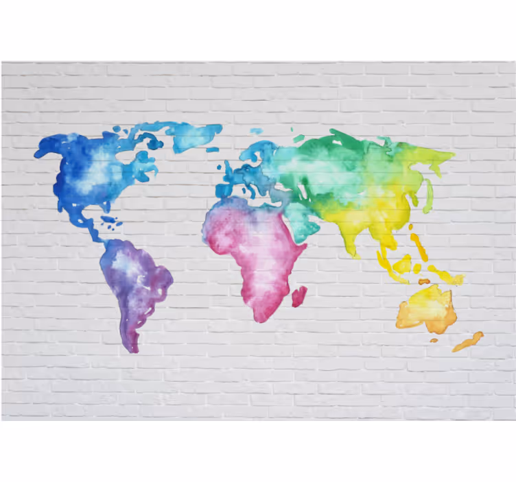 White blind colourful world map brick wall - TenStickers