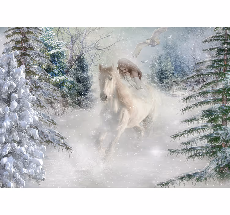 White blind snowy horses wall mural - TenStickers