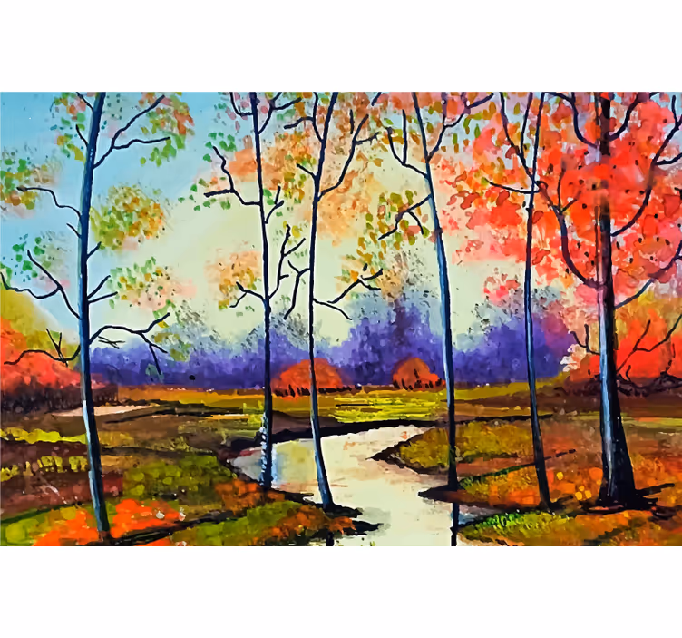 Living room blind modern art colorful spring trees - TenStickers