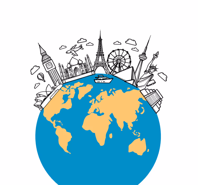 Living room blind world map landmark icons - TenStickers