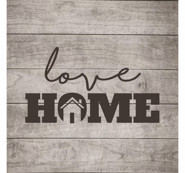 Living room blind love home on gray wooden plank - TenStickers