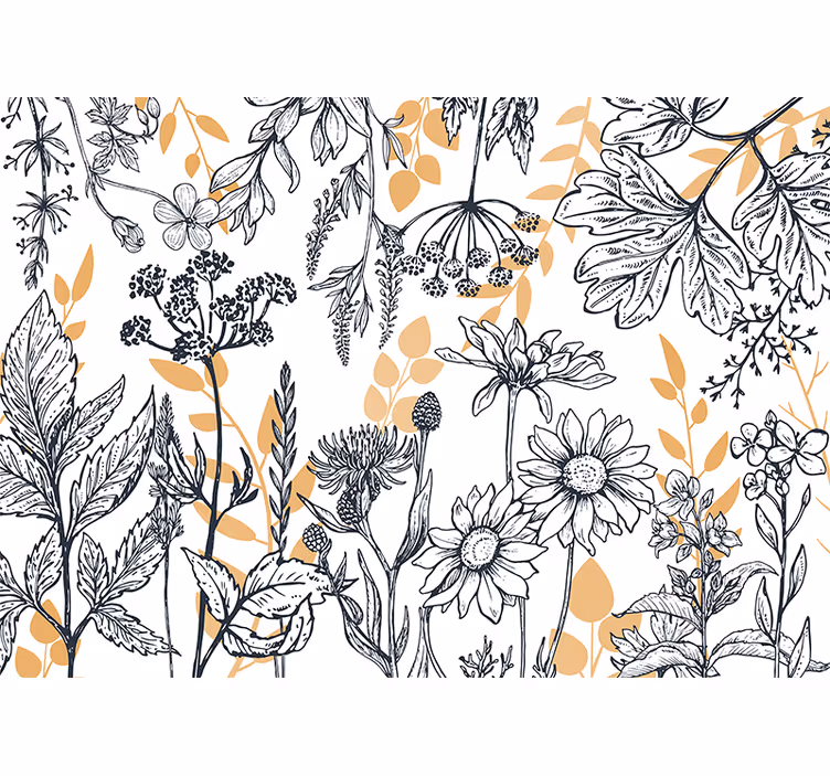 Glamour floral variation with gold living room blind - TenStickers