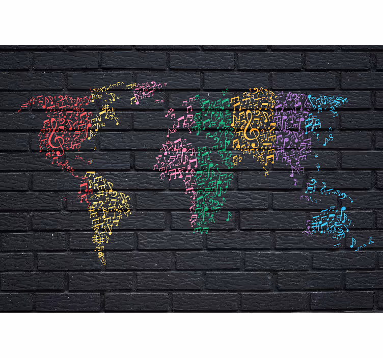 Black blind with rainbow music sounds and worldmap - TenStickers