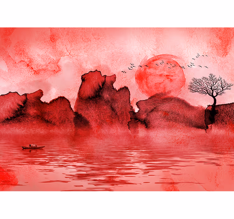 Red blind chinese ink landscape design - TenStickers