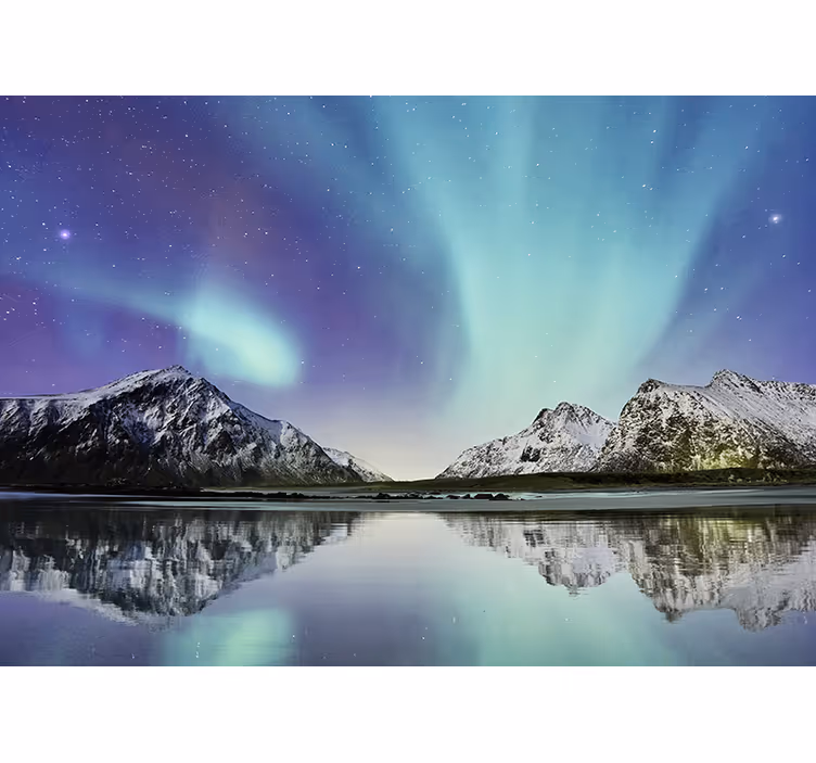 Living room blind northern lights lake design - TenStickers