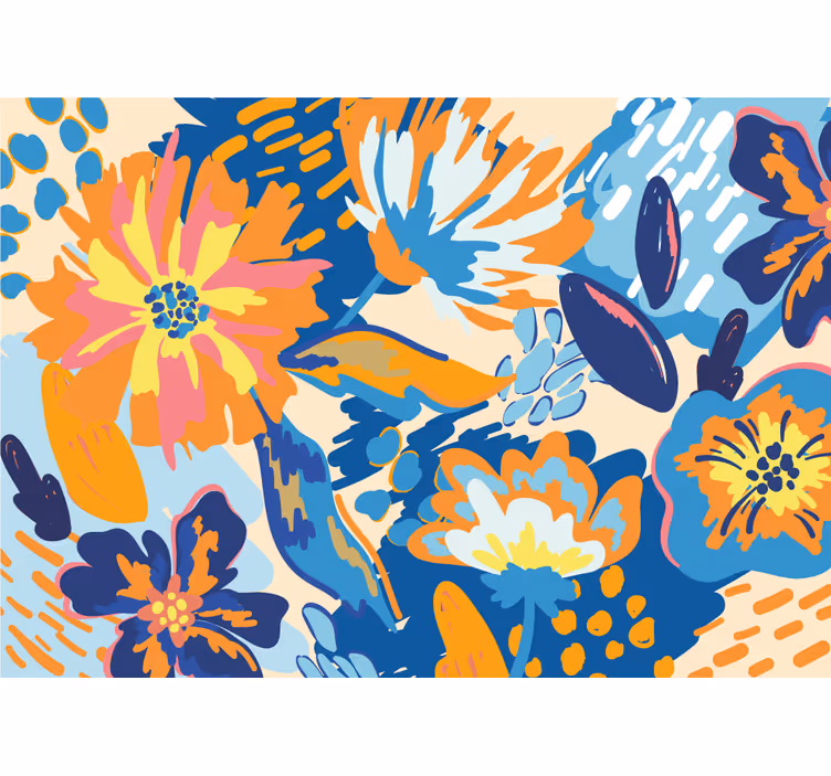 Living room blind in blue, orange, and green leaves - TenStickers