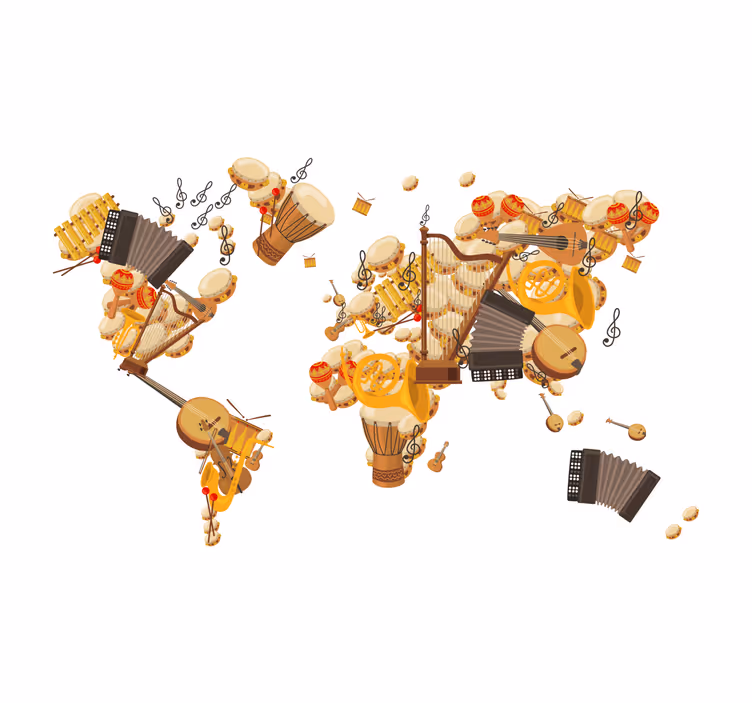 Living room blind musical instrument world map - TenStickers