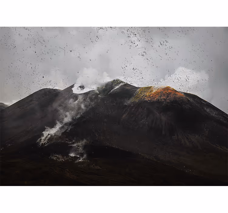 Living room blind with foggy etna scenery - TenStickers