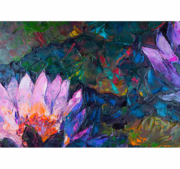 Living room blind with oil painting lotus design - TenStickers