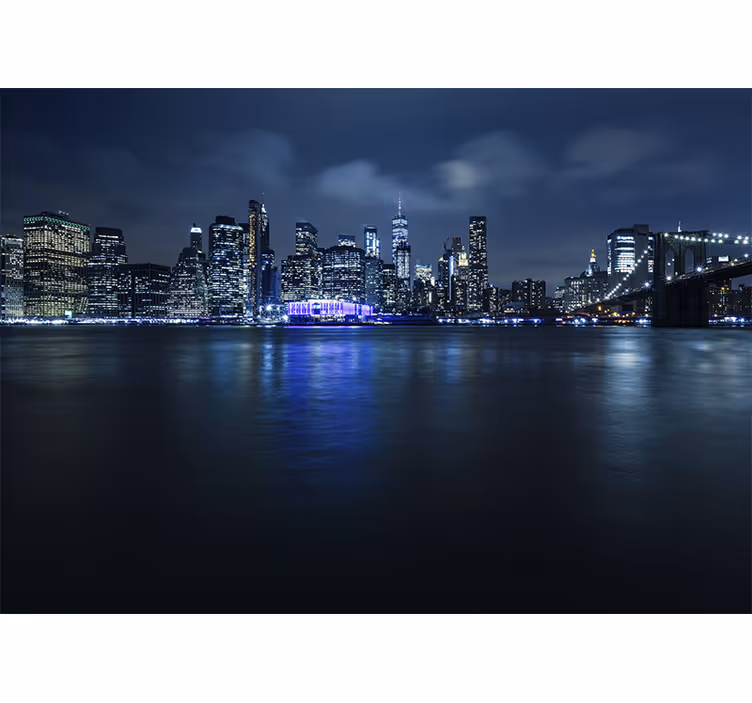 Living room blind blue manhattan at night - TenStickers