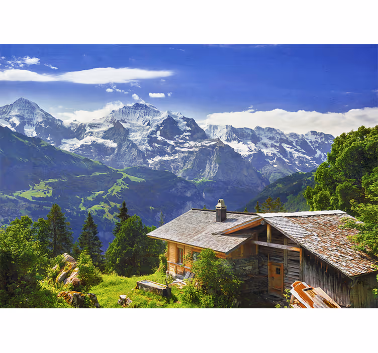 Living room blind featuring grindelwald mountains and fields - TenStickers