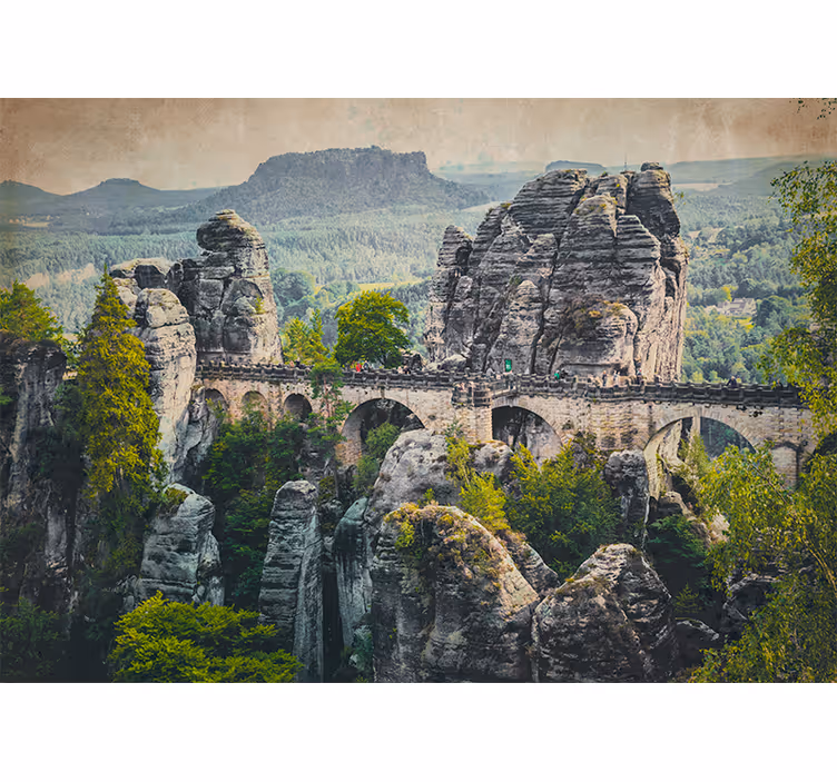 Living room blind beautiful stone bridge in mountains - TenStickers