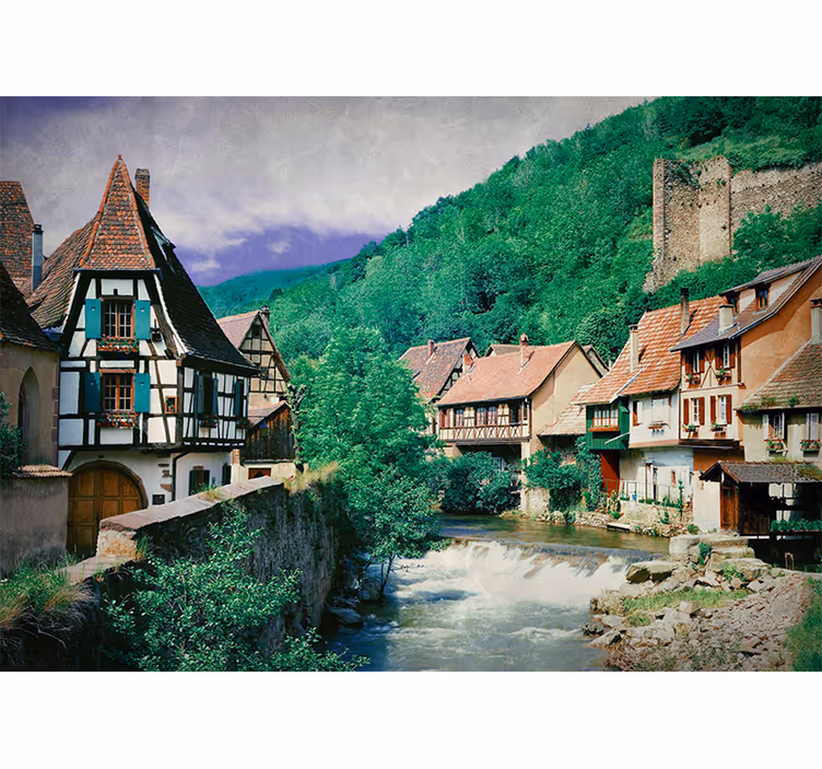 Living room blind beautiful town by the river - TenStickers