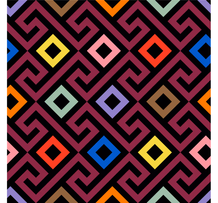 Living room blind colorful geometric maze pattern - TenStickers