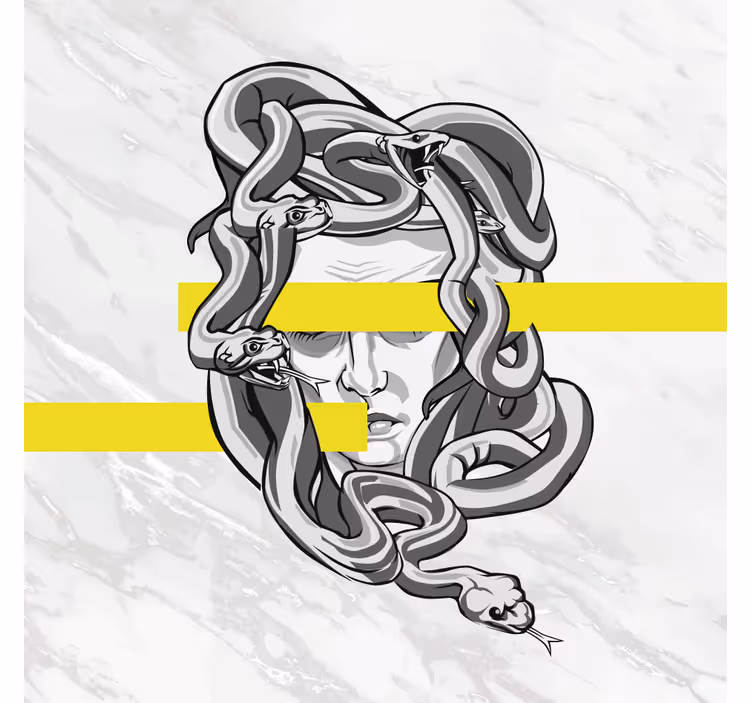 Living room blind white medusa with yellow stripes - TenStickers