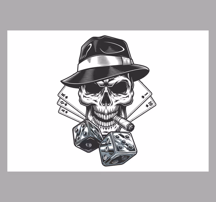 White blind card with dice and skull - TenStickers