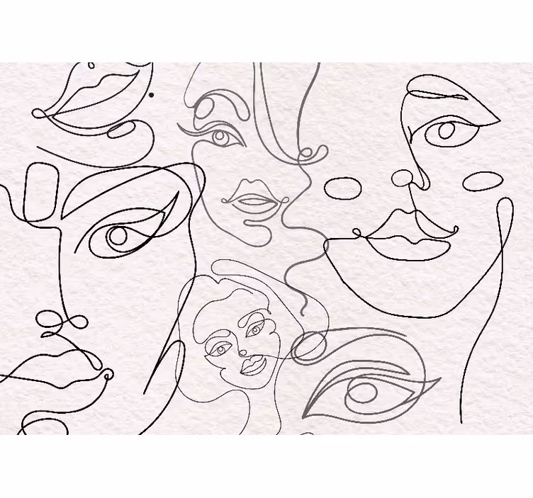 White blind minimalist faces line art - TenStickers