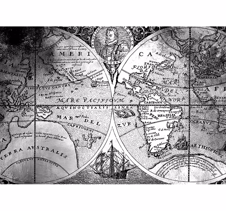 Grey blind black and white world map design - TenStickers