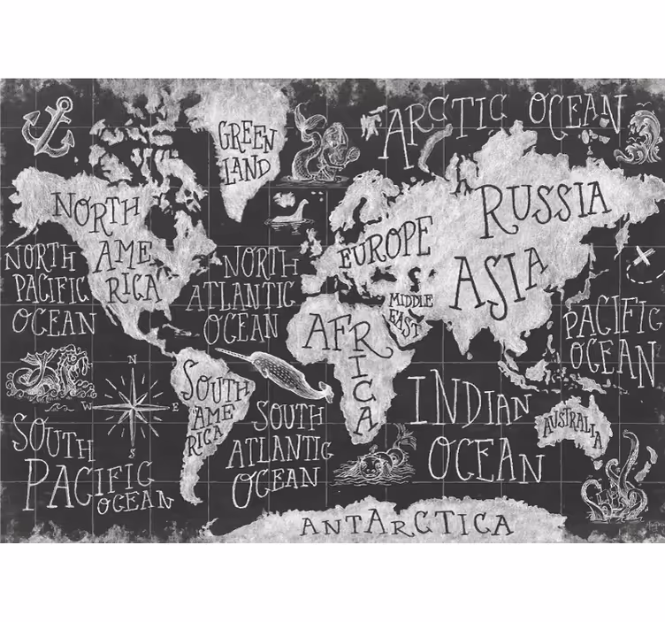Grey blind mythical world map - TenStickers
