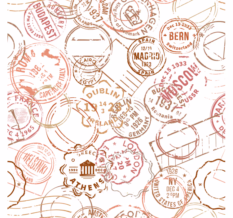 Vintage roller blind with retro stamps design - TenStickers