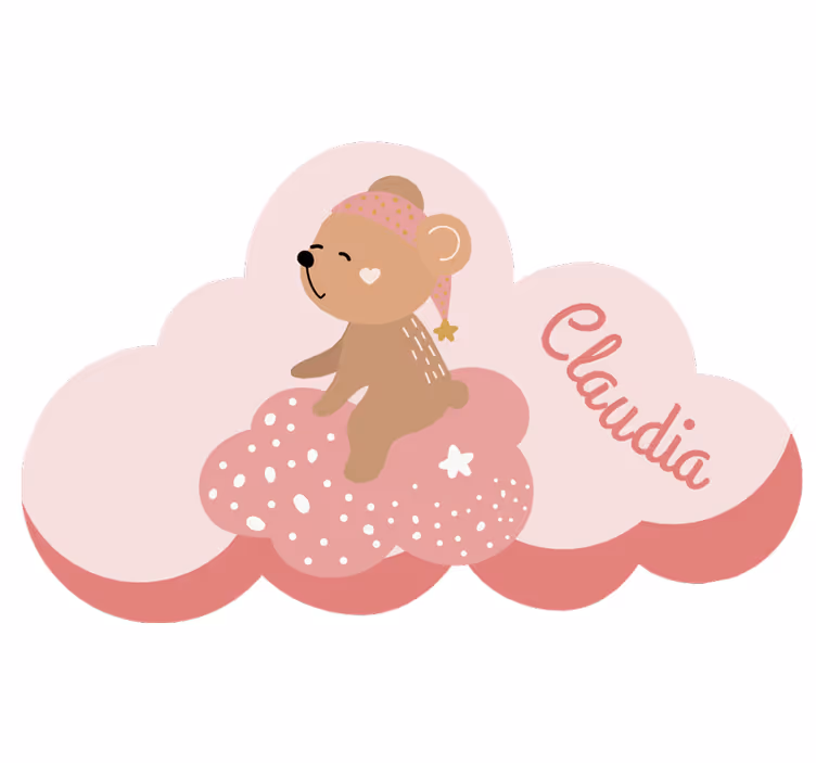Pink blind nordic style bear rug with name - TenStickers