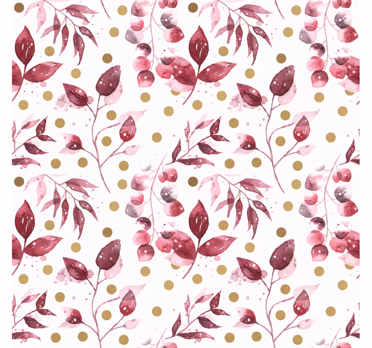 Living room blind with burgundy leaves and gold dots - TenStickers
