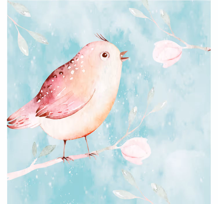 Living room blind with painted bird and white flowers - TenStickers