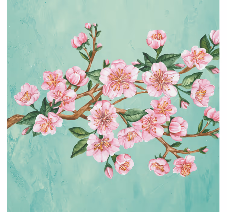 Living room blind with artistic pink flower branch - TenStickers