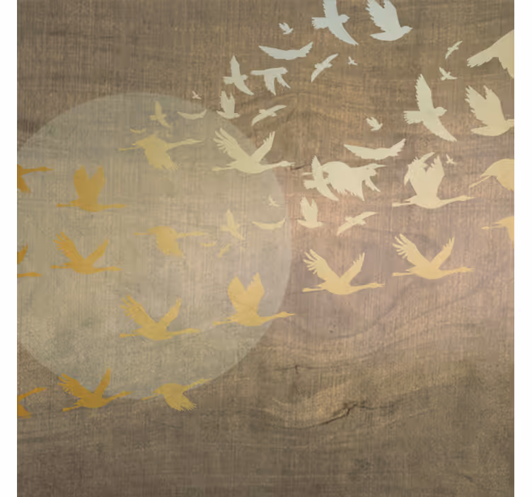 Living room blind with golden sun and birds - TenStickers