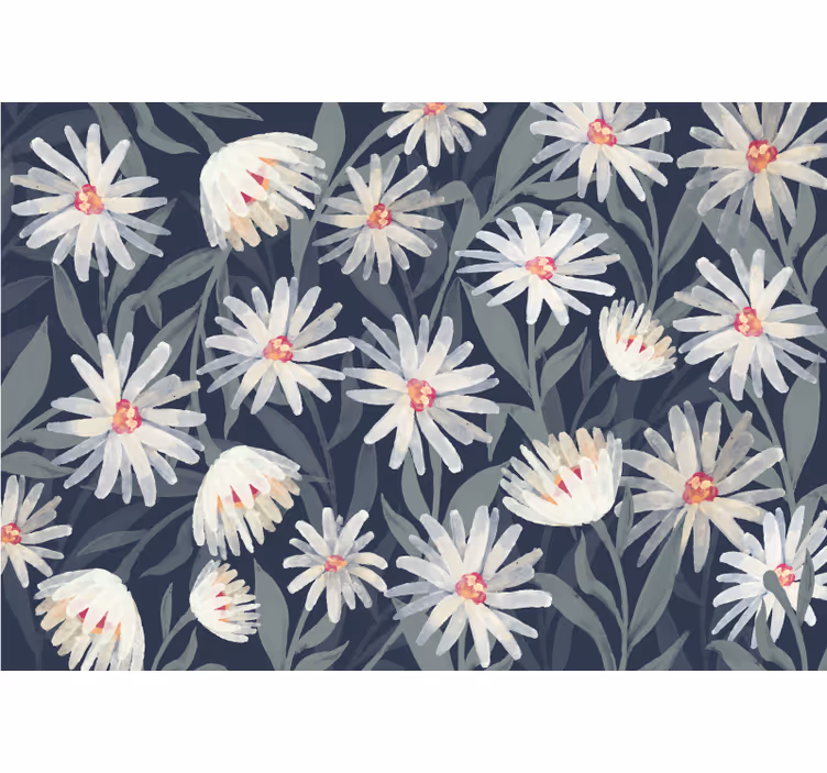 Bedroom blind with blue background daisy flowers - TenStickers