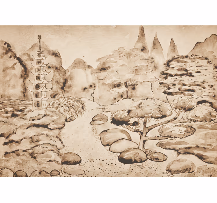 Beige blind japandi style japanese garden design - TenStickers